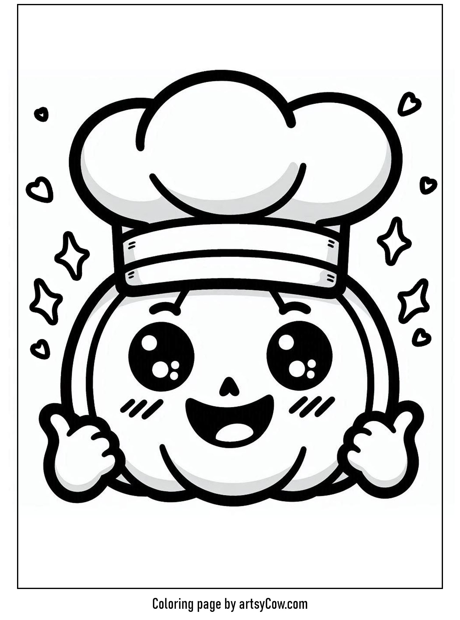 halloween coloring pages with jack-o-lantern featuring a cheerful jack-o-lantern wearing a chef's hat surrounded by sparkly stars.